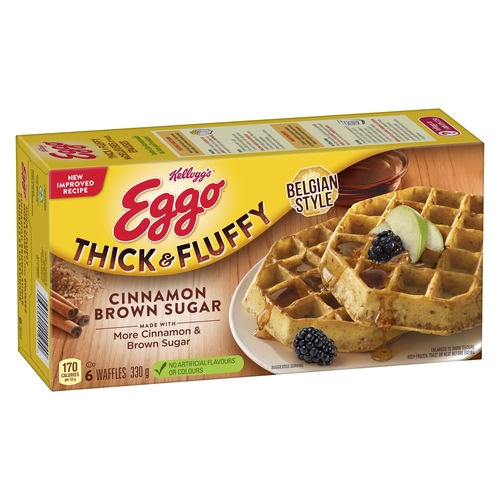 Kellogg's - Eggo Thick & Fluffy Belgian Style Waffles - Cinnamon Brown Sugar 6's 330g, 1 Each