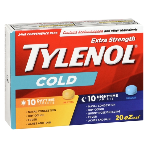 Tylenol - Cold - 10 Daytime / 10 Nightime - Extra Strength - eZ Tabs 20pk, 1 Each