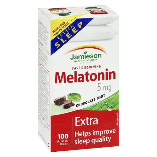 Jamieson - Melatonin Fast Dissolving Chocolate Mint Sublingual Tablets 100/5mg, 1 Each