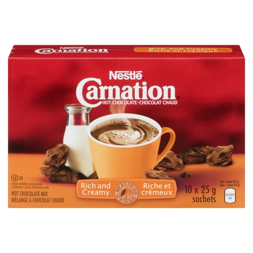 Nestle - Carnation Hot Chocolate Mix - Rich & Creamy - Packets 10/25g, 1 Each