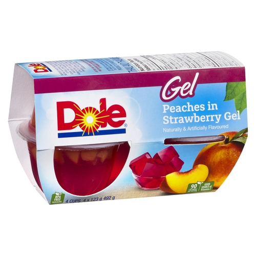 Dole - Peaches in Strawberry Gel - Cups 4pk, 1 Each