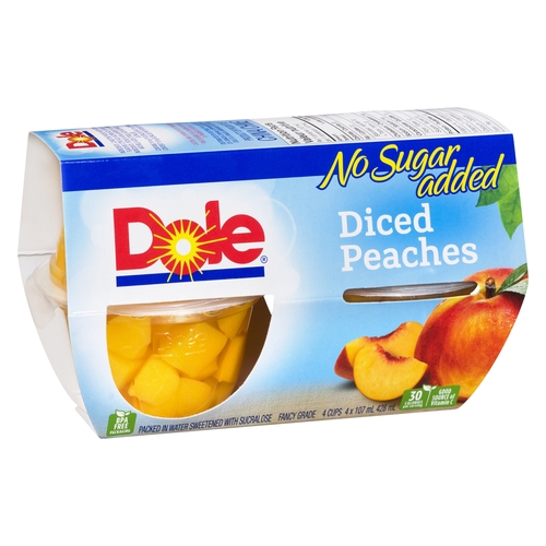 Dole - Diced Peaches in Water - Cups - No Sugar Added 4pk