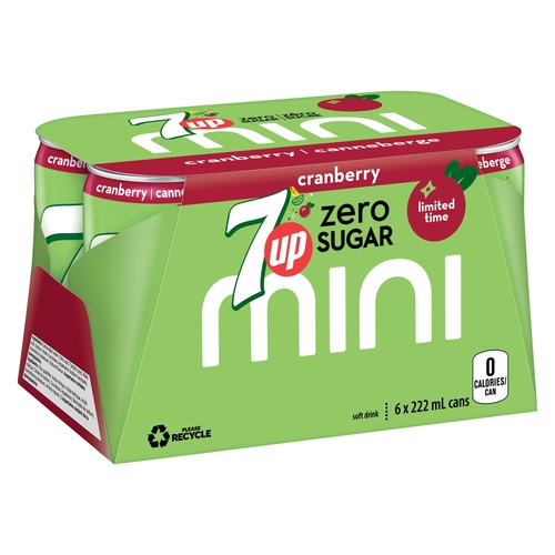 7 Up Soft Drink - Cranberry - Zero Sugar - Mini Cans 6/222ml, 1 Each