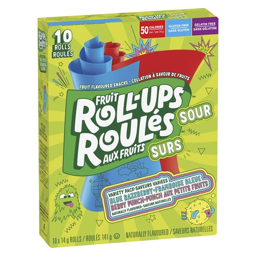 Fruit Roll-Ups - Fruit Flavoured Snacks - Sour Variety Pack - 10 Rolls 141g, 1 Each