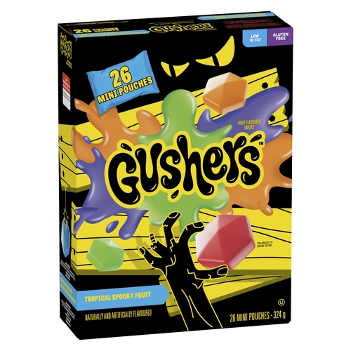Gushers Fruit Flavoured Snacks - Tropical Spooky Fruit 26 Mini Pouches 324g, 1 Each