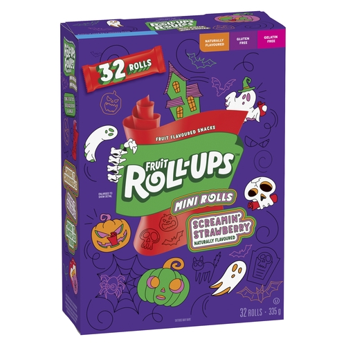 Fruit Roll-Ups Snacks - Fruit Flavoured Snacks Mini Rolls - Screamin' Strawberry 335g, 1 Each