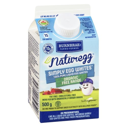 Burnbrae Farms - Naturegg Organic Free Range 100% Pure Liquid Egg Whites 500g, 1 Each
