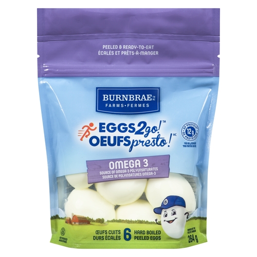 Burnbrae Farms - Eggs2go! Omega 3 Hard Boiled Peeled Eggs 6's 264g, 1 Each