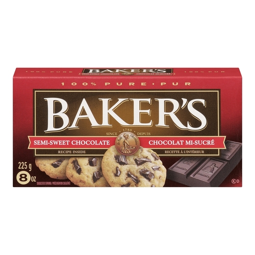 Baker's - 100% Pure Semi-Sweet Chocolate 225g, 1 Each