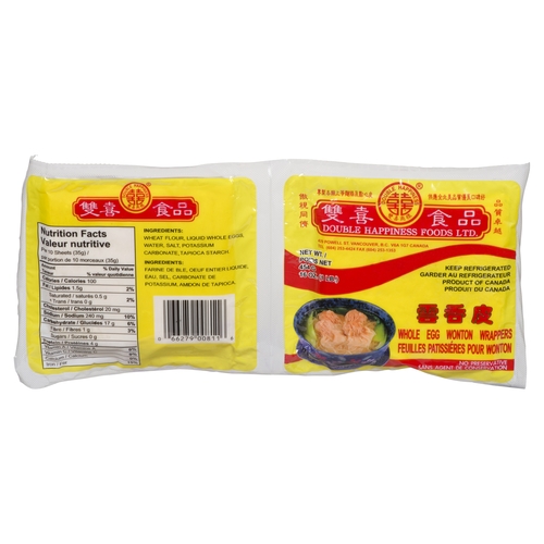 Double Happiness - Whole Egg Wonton Wrappers 454g, 1 Each