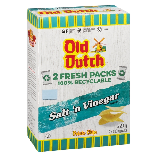 Old Dutch Potato Chips - Salt 'n Vinegar - 2 Packs x 110g (220g) 220g, 1 Each