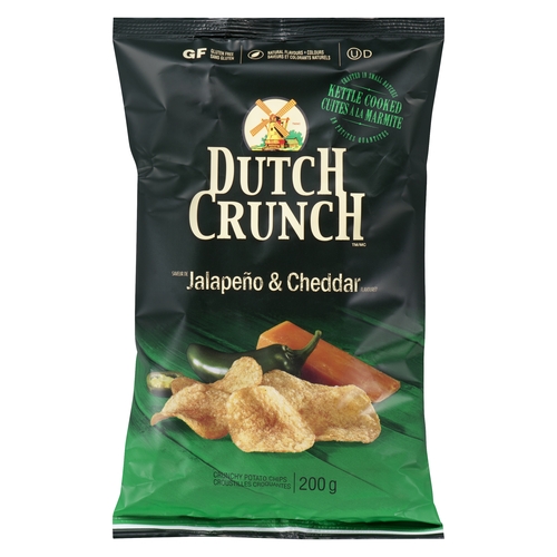 Dutch Crunch - Kettle Cooked Potato Chips - Jalapeno & Cheddar 200g, 1 Each