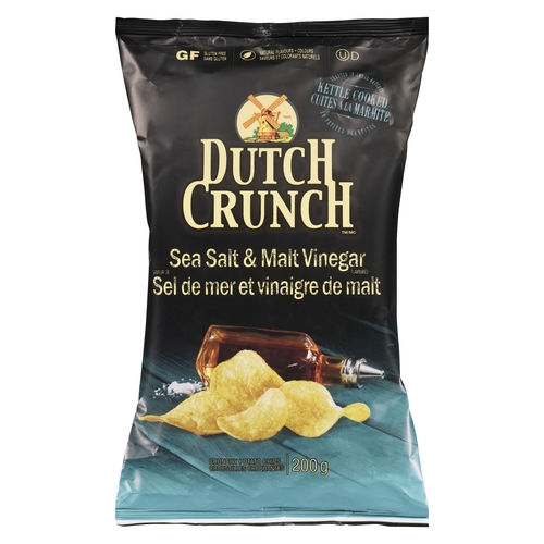 Dutch Crunch - Kettle Cooked Potato Chips - Sea Salt & Malt Vinegar 200g, 1 Each