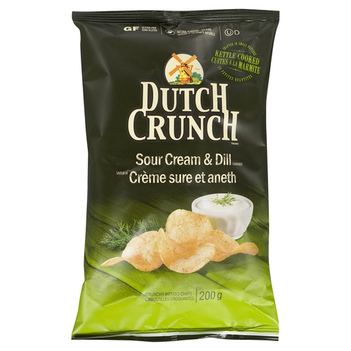 Dutch Crunch - Kettle Cooked Potato Chips - Sour Cream & Dill 200g, 1 Each