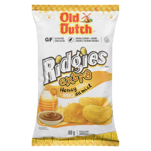 Old Dutch - Potato Chips - Ridgies - Extra Honey BBQ 66g, 1 Each