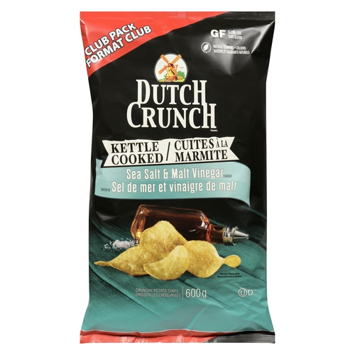 Dutch Crunch - Kettle Cooked Potato Chips - Sea Salt & Malt Vinegar 600g, 1 Each