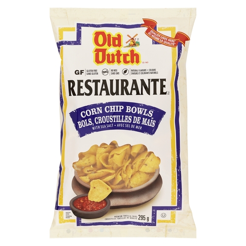 Old Dutch Restaurante Premium Tortilla Chips - Corn Chip Bowls with Sea Salt 295g, 1 Each