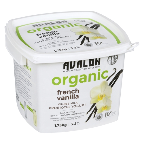 Avalon Dairy - Organic Whole Milk Probiotic Yogurt - French Vanilla 3.2% m.f. 1.75kg, 1 Each