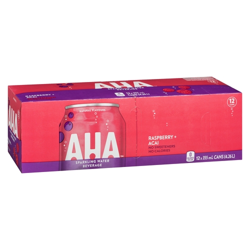 Aha - Sparkling Water Beverage - Raspberry + Acai 12/355ml, 1 Each