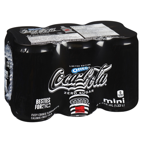 Coca-Cola Zero Sugar Oreo Fizzy Cookie Flavoured Calorie-Free Cola Mini Limited Edition 6/222ml, 1 Each