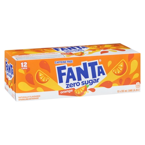 Fanta - Naturally Flavoured Sparkling Beverage - Orange Zero Sugar 12/355ml, 1 Each