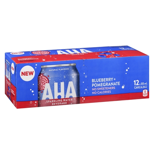 Aha - Sparkling Water Beverage - Blueberry + Pomegranate 12/355ml, 1 Each