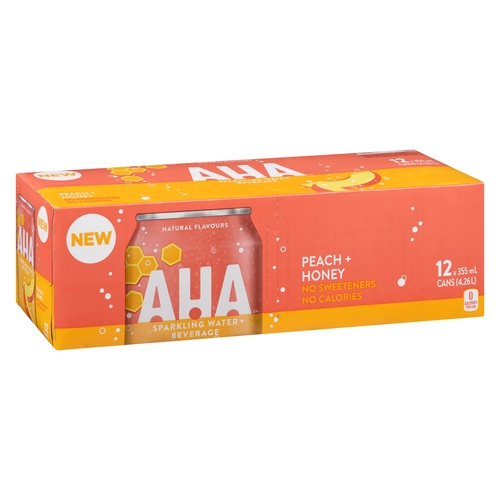 Aha - Sparkling Water Beverage - Peach + Honey 12/355ml, 1 Each