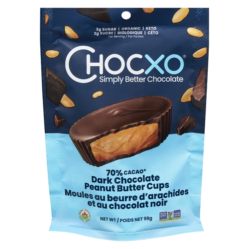 ChocXO - Organic Keto Dark Chocolate Peanut Butter Cups - 70% Cacao 98g, 1 Each