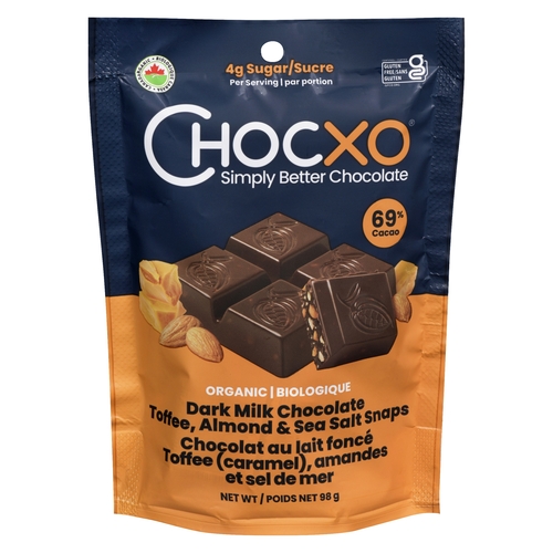 ChocXO - Organic Dark Milk Chocolate Toffee, Almond & Sea Salt Snaps 98g, 1 Each