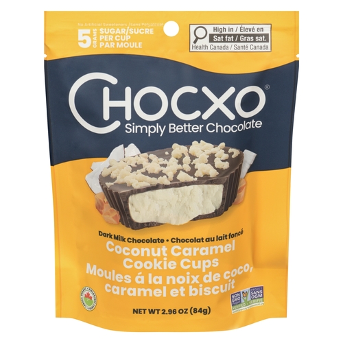 Chocxo - Organic Dark Milk Chocolate Coconut Caramel Cookie Cups 84g, 1 Each