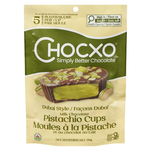 Chocxo - Organic Milk Chocolate Pistachio Cups - Dubai Style 98g, 1 Each