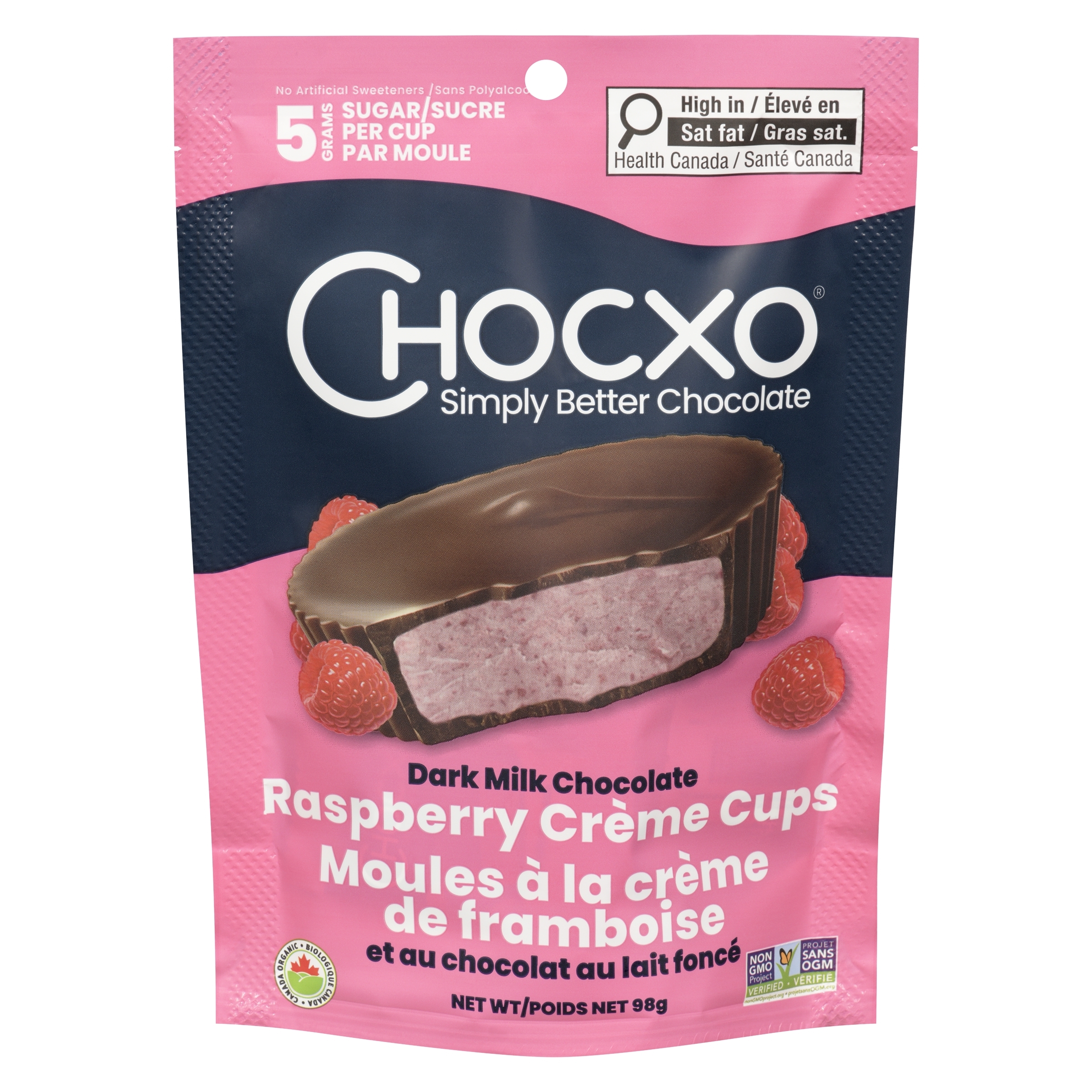 Chocxo - Organic Dark Milk Chocolate Raspberry Crème Cups 98g