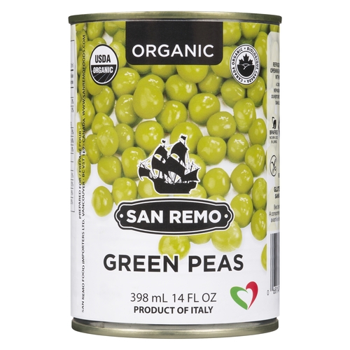 San Remo - Organic Green Peas 398ml, 1 Each