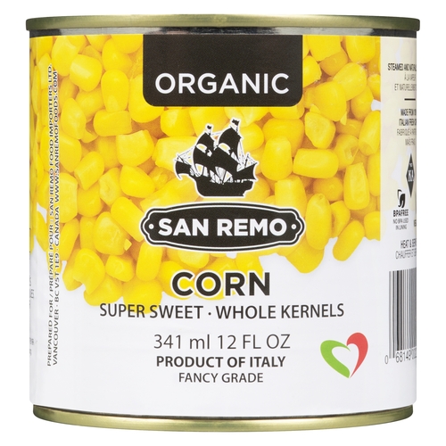 San Remo - Organic Corn - Super Sweet - Whole Kernels 341ml, 1 Each