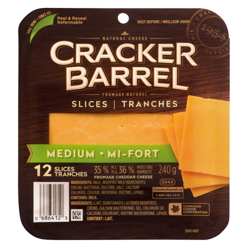 Cracker Barrel Slices - Cheddar Cheese - Medium 240g, 1 Each