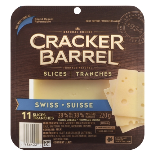 Cracker Barrel Slices - Swiss Cheese 220g, 1 Each