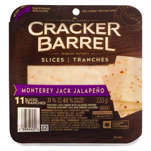 Cracker Barrel Slices - Monterey Jack Cheese with Jalapeño Peppers 220g, 1 Each