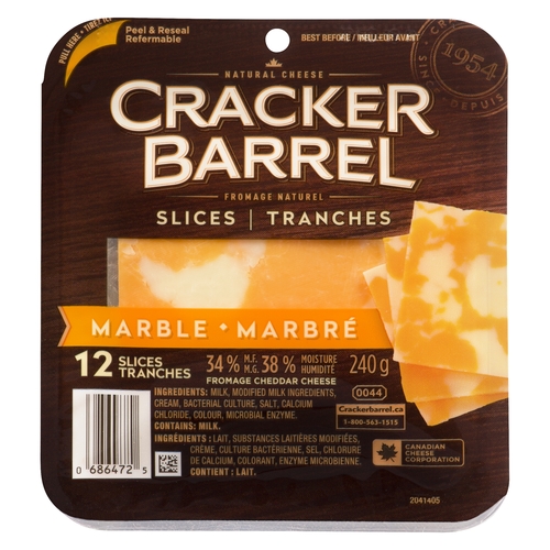 Cracker Barrel Slices - Cheddar Cheese - Marble 240g, 1 Each