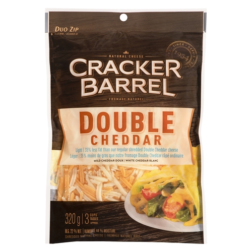 Cracker Barrel - Shredded Cheese - Double Cheddar Light 22% m.f. 320g, 1 Each
