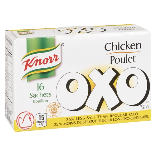 Knorr - OXO Bouillon - Chicken - Less Salt - 16 Sachets 72g, 1 Each