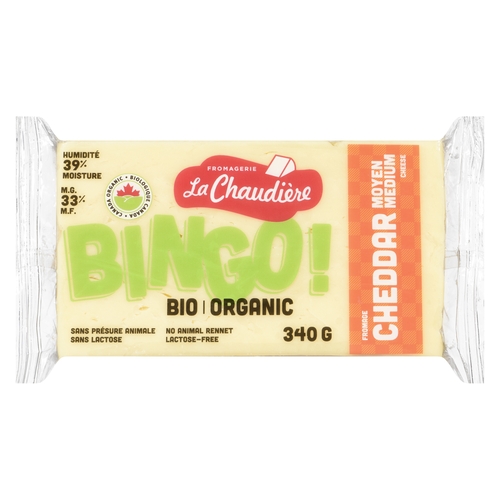 La Chaudiere - Bingo! Organic Cheddar Cheese - Medium - Lactose-Free 33% m.f. 340g