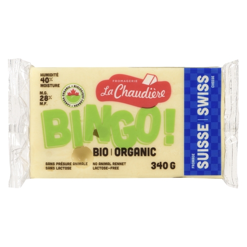 La Chaudiere - Bingo! Organic Swiss Cheese - Lactose-Free 28% m.f. 340g, 1 Each
