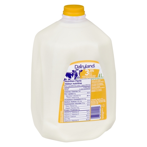 Dairyland - Milk - Homogenized - 3.25% m.f. 4l, 1 Each