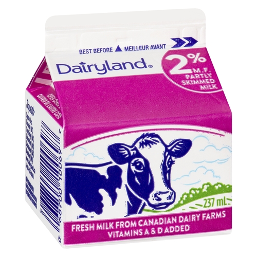 Dairyland - Milk - Partly Skimmed - 2% m.f. 237ml, 1 Each