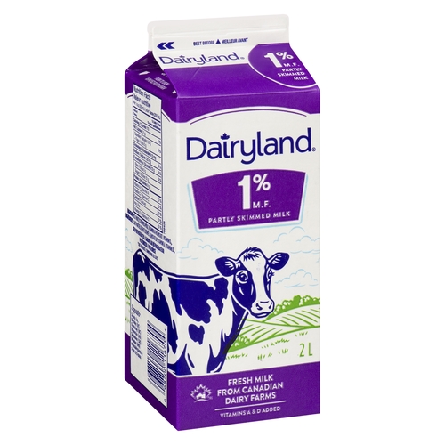 Dairyland - Milk - Partly Skimmed - 1% m.f. 2l, 1 Each