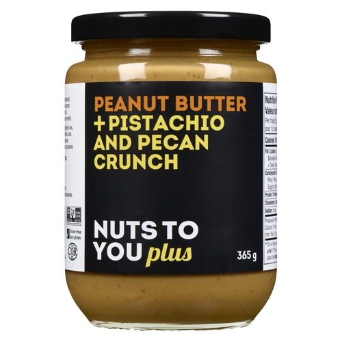 Nuts To You Plus - Organic Peanut Butter + Pistachio & Pecan Crunch 365g, 1 Each