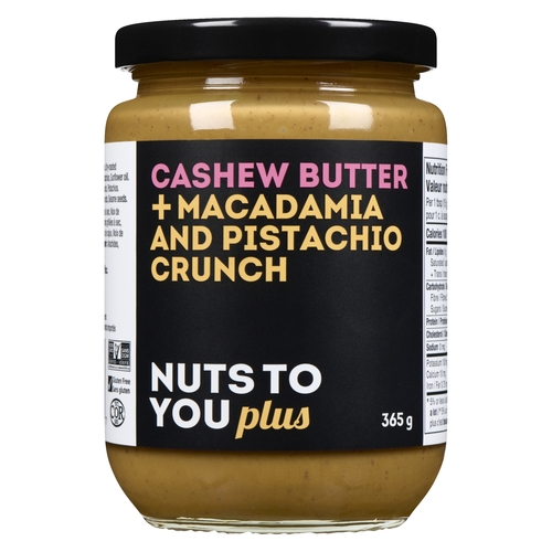 Nuts To You Plus - Organic Cashew Butter + Macadamia & Pistachio Crunch 365g, 1 Each
