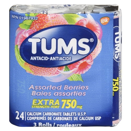 Tums - Antacid Calcium Carbonate Tablets - Extra Strength 750mg - Assorted Berries 3s, 1 Each