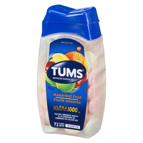 Tums - Antacid Calcium Carbonate Tablets - Ultra Strength 1000mg - Assorted Fruit 72pk, 1 Each