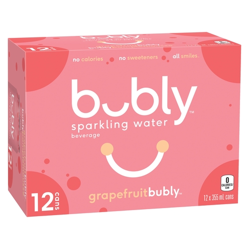 Bubly - Sparkling Water - Grapefruit 12/355ml, 1 Each